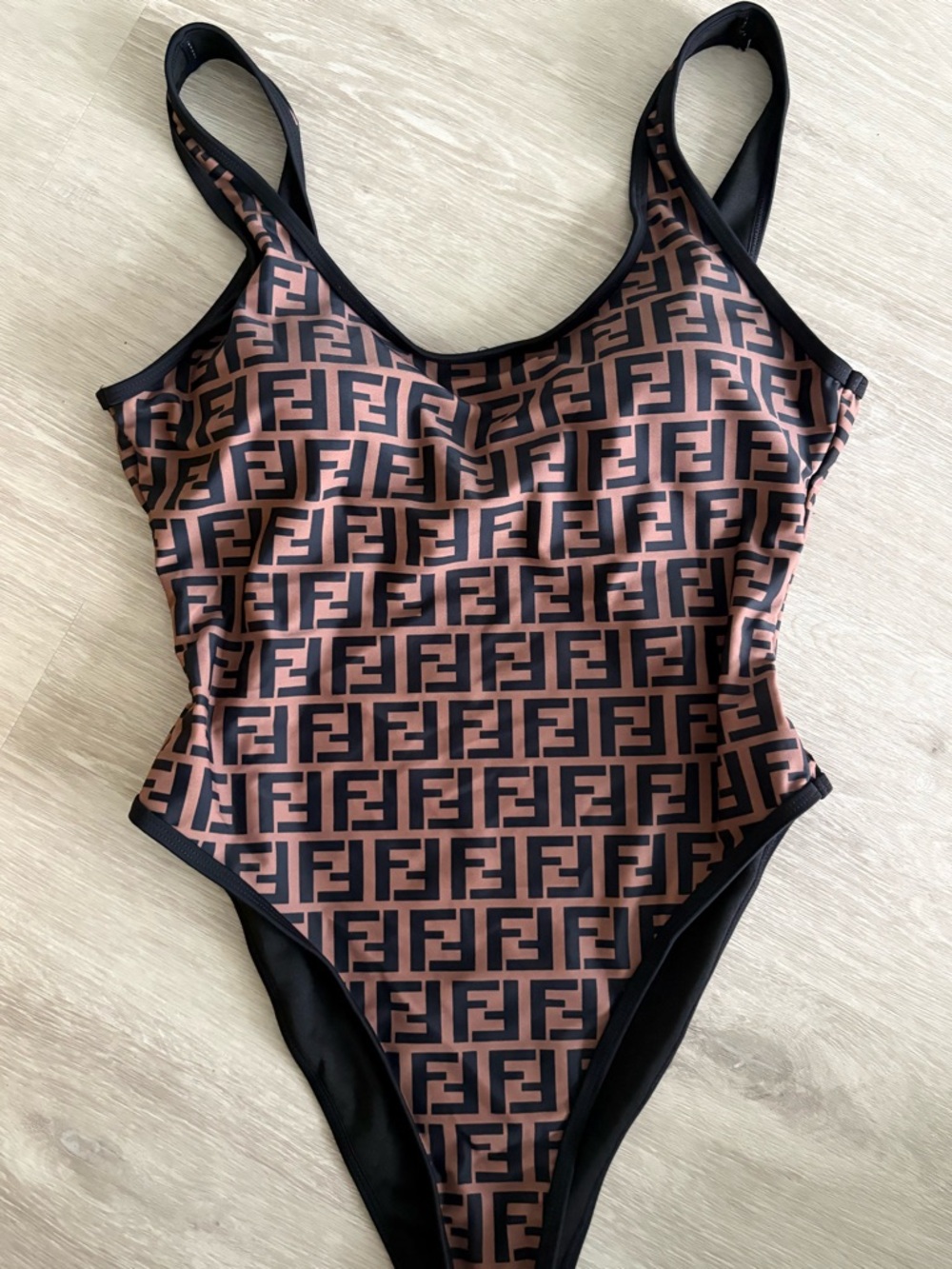 Monogram One-Piece Swimsuit in Brown & Black